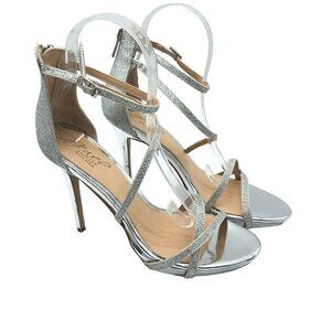 Badgley Mischka Galen Silver High Heel Sandals Glitter Strappy 7.5